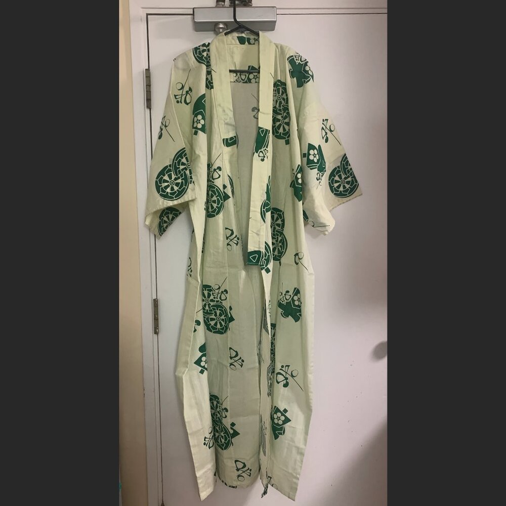 Green Yukata Kimono Wheel Design (Stains!) Used
